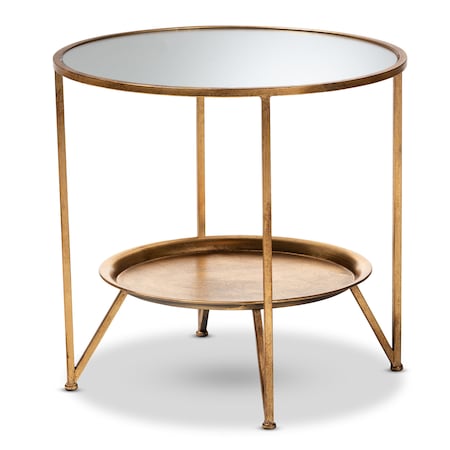 Tamsin Gold Finished Metal And Mirrored Glass Table With Tray Shelf